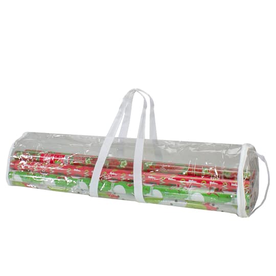 30&#x22; White &#x26; Transparent Christmas Gift Wrap Organizer Bag with Handles